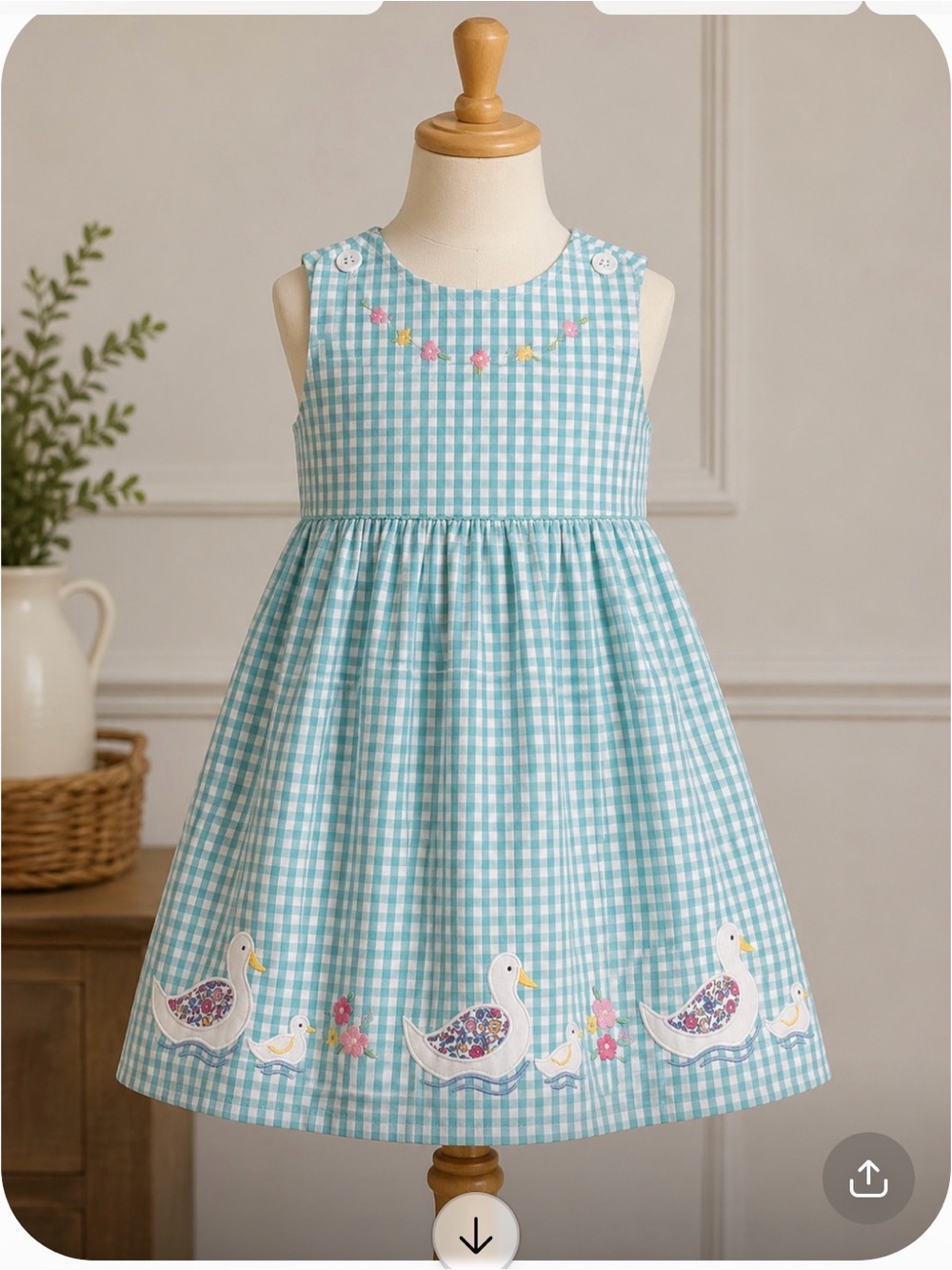 NWT Jojo Maman Bebe Green Duck Appliqué Gingham Dress Girls 5